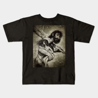 Grunge Caveman Carries Woman Kids T-Shirt